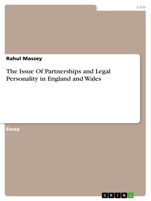 cover image of The Issue of Partnerships and Legal Personality in England and Wales